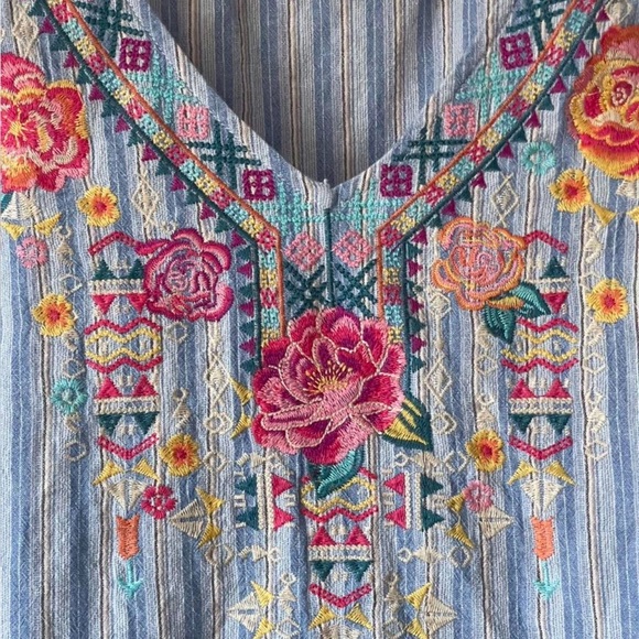 Savannah Jane Striped Embroidered Floral Blouse Large Blue - Picture 3 of 6